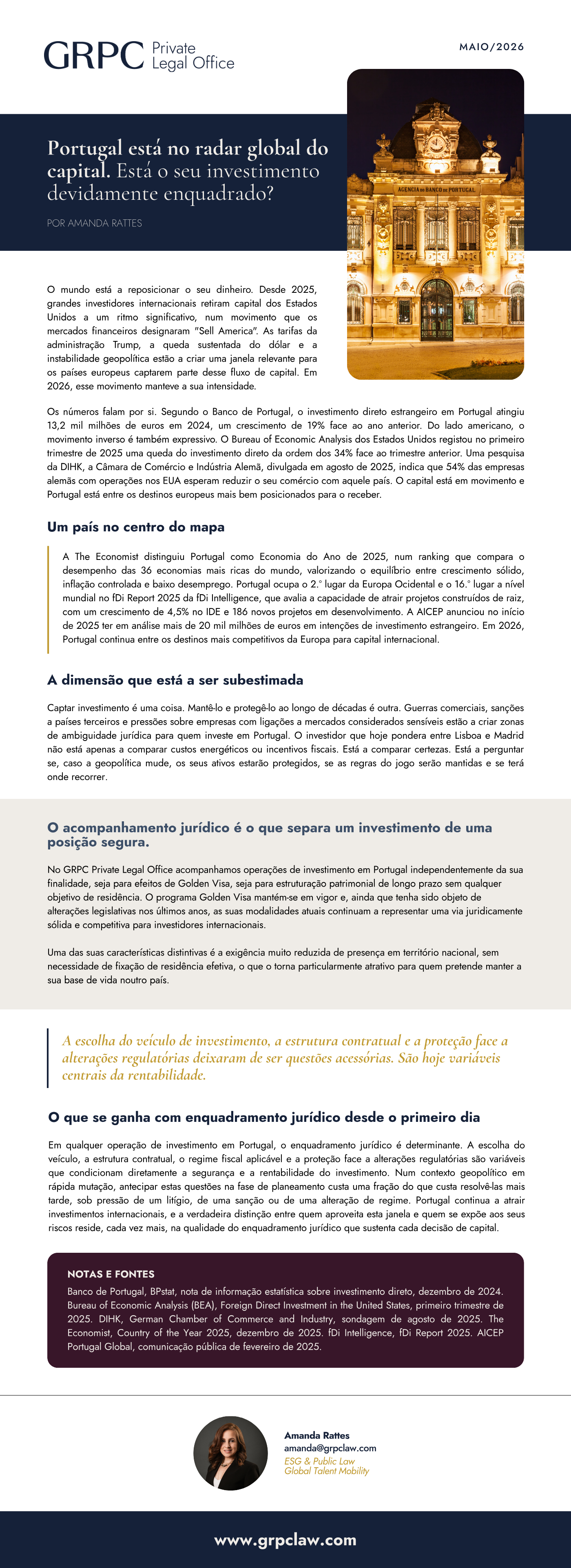 Pré-visualização: Portugal está no radar global do capital. Está o seu investimento devidamente enquadrado?